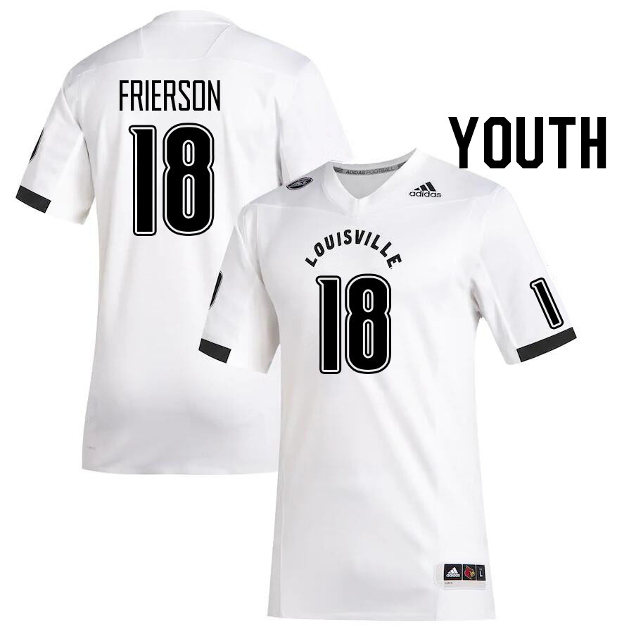 Youth #18 Gilbert Frierson Louisville Cardinals College Football Jerseys Stitched Sale-White - Click Image to Close